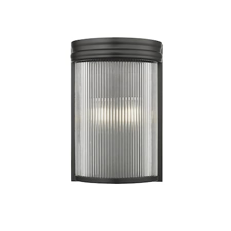 Z-Lite Carnaby Wall Sconce, 2-Light, 8 In.W x 4.75 In.L x 12 In.H, Matte Black/Clear Ribbed 7504-2S-MB
